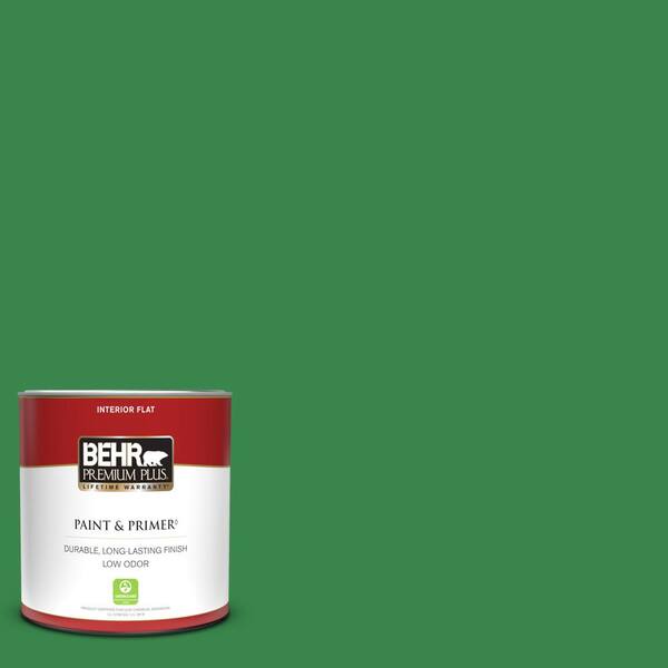 BEHR PREMIUM PLUS 1 qt. 450B7 Green Grass Flat Low Odor Interior