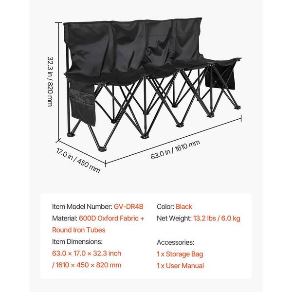 SKYSHALO Portable Folding Bench, 4-Seat Foldable Soccer Bench with