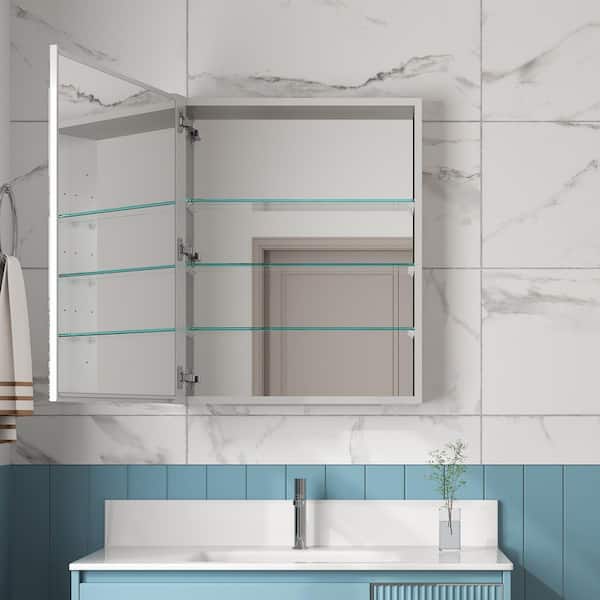 WYonder 24 in. W x 30 in. H Rectangular Aluminum Recessed/Surface Mount Left Swing Door Medicine Cabinet with Mirror