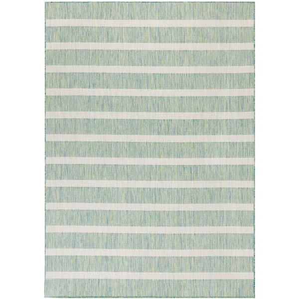 Nourison Positano Blue Green Ivory 8 ft. x 10 ft. Stripes Contemporary Area Rug