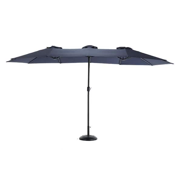 Huluwat 15 Ft Steel Outdoor Dodecagon Market Umbrella Large with Crank in Navy Blue