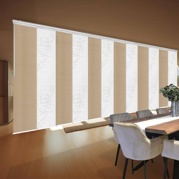 EMOH Kalinda 140 in. - 260 in. W x 94 in. L Adjustable 12-Panel White Double Rail Panel Track with 23.5 in. Slates
