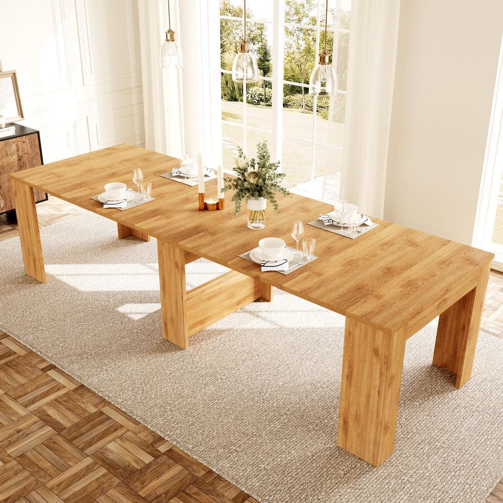 Extendable Modern Oak MDF Wood 17.7 in. -118 in. 4 Leg Base Dining Table for 10-12 People price history on PriceWatchPro