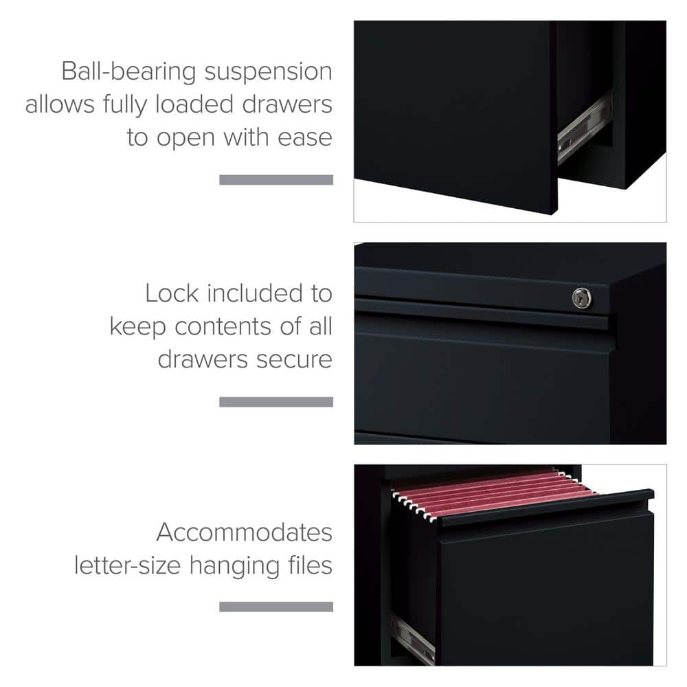 Black 3-Drawer Lockable Mobile Steel File Cabinet