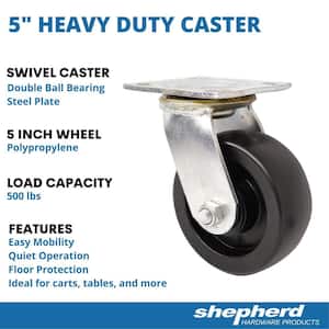5 in. Black Polypropylene and Steel Swivel Plate Caster with 500 lb. Load Rating