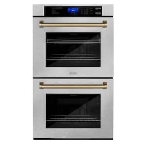 Autograph Edition 30 in. Double Electric Wall Oven with Champagne Bronze Handle in Fingerprint Resistant Stainless Steel