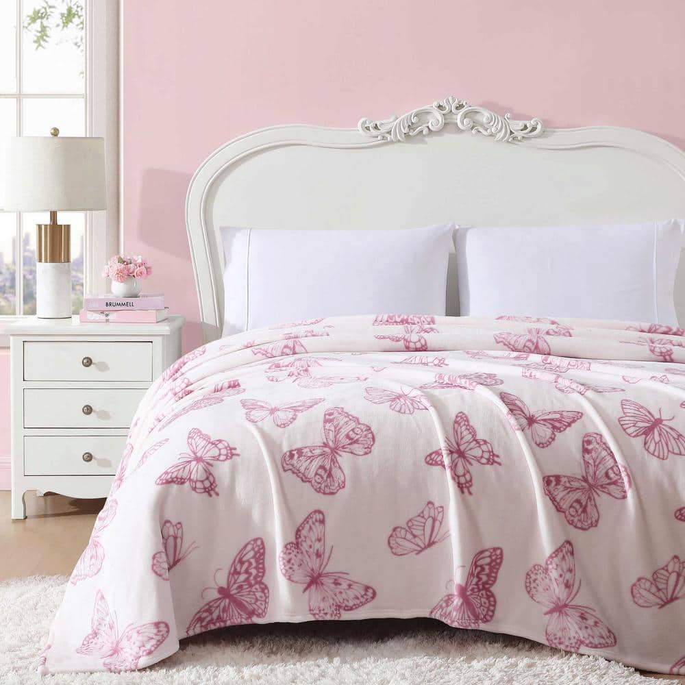 Ultra Soft Pink and Floral Fleece Reversible Throw Blanket