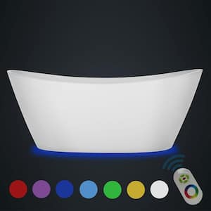 59 in Acrylic Flatbottom Not-Whirlpool Freestanding Bathtub with 7 Color Changing LED Lights in White