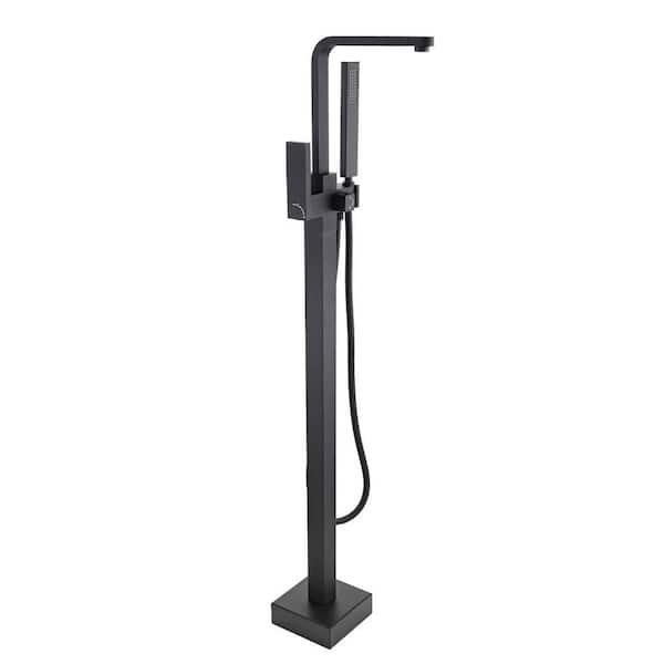 Single-Handle Freestanding Tub Faucet with Hand Shower Floor Mount in Matte Black