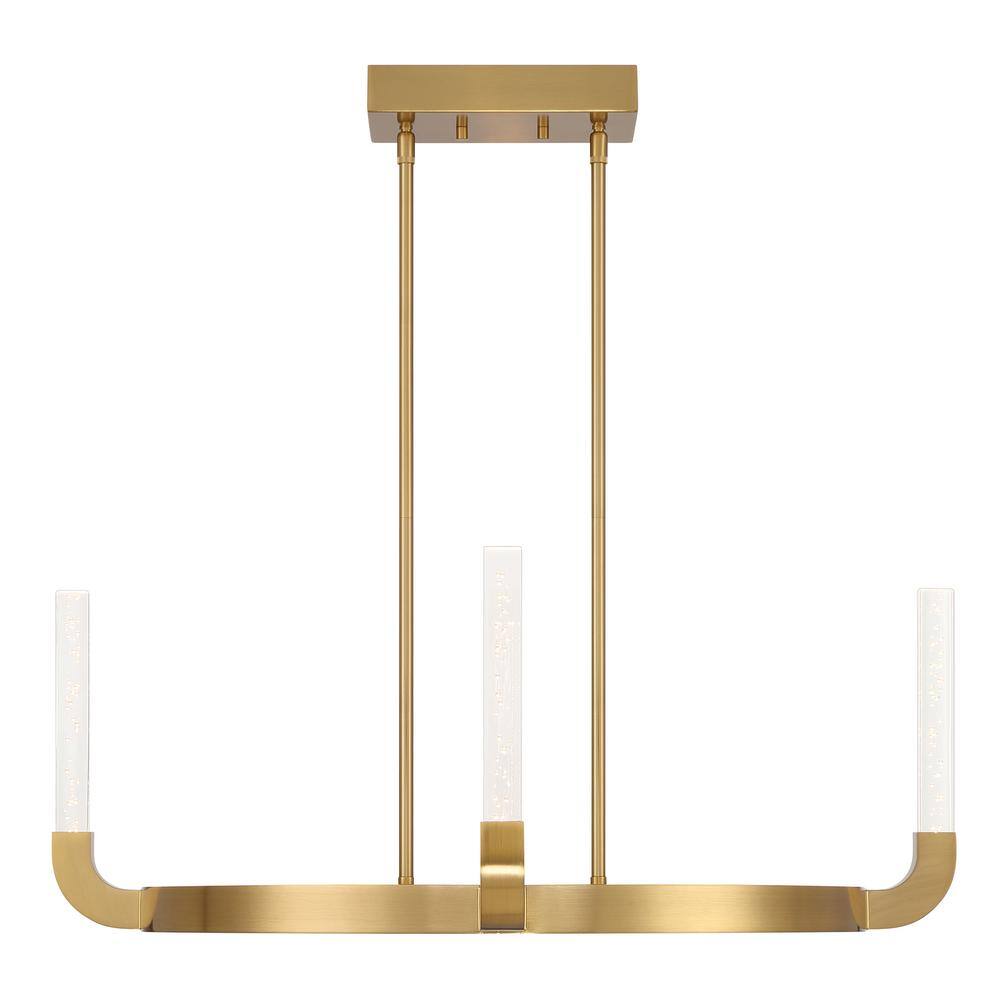 Warm Brass 4-Light LED Chandelier with Clear Seeded Acrylic Shades