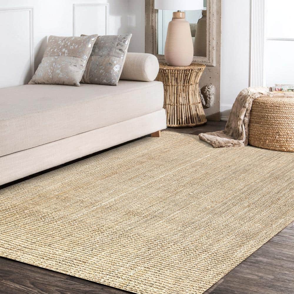 Ivory Braided Jute Handmade Reversible Rectangular Rug