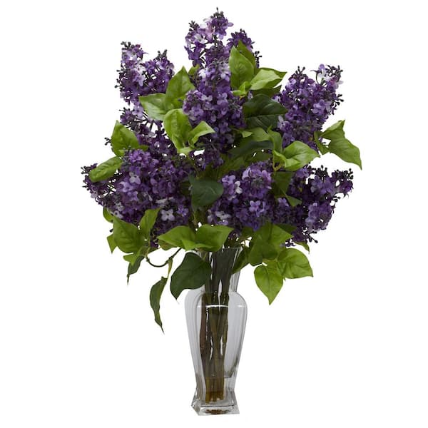 Nearly Natural - 24 in. Artificial Lilac Silk Flower Arrangement in Purple