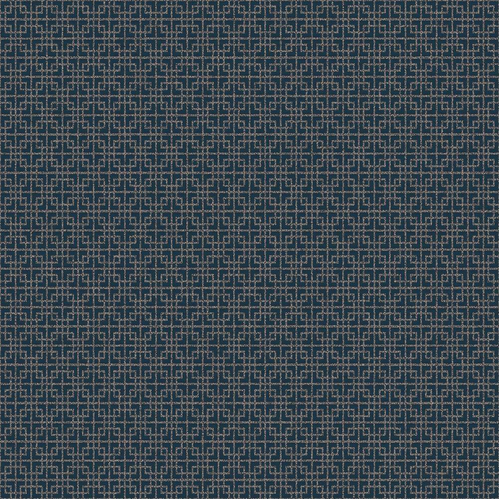 TexStyle Collection Navy/Silver Greek Key Metallic Non-Pasted on Non-Woven 