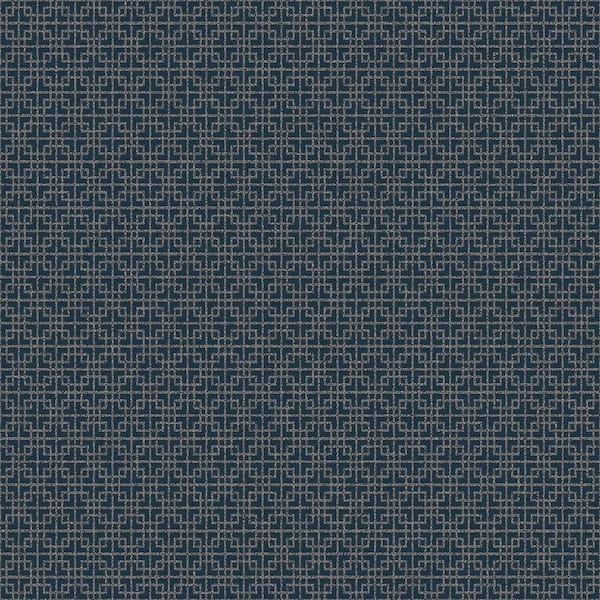 Unbranded TexStyle Collection Navy/Silver Greek Key Metallic Non-Pasted on Non-Woven Paper Wallpaper Roll