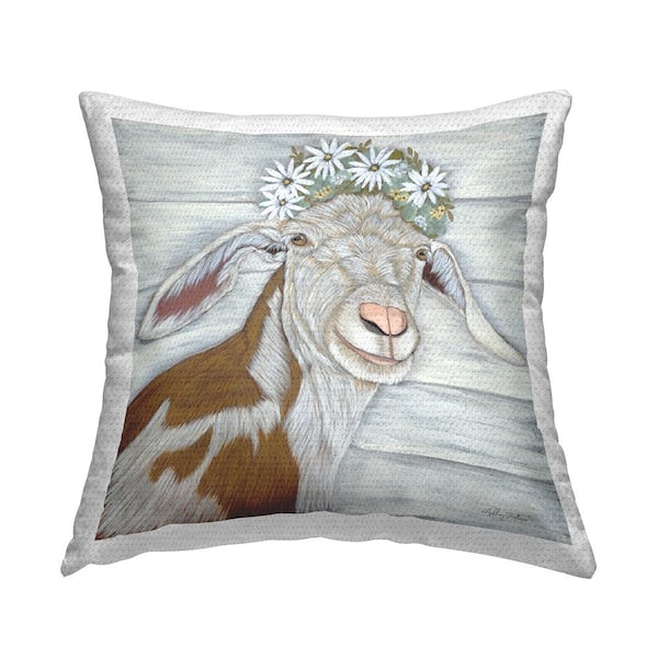 Stupell Industries Rustic Goat White Daisies Grey Square Outdoor Throw Pillow