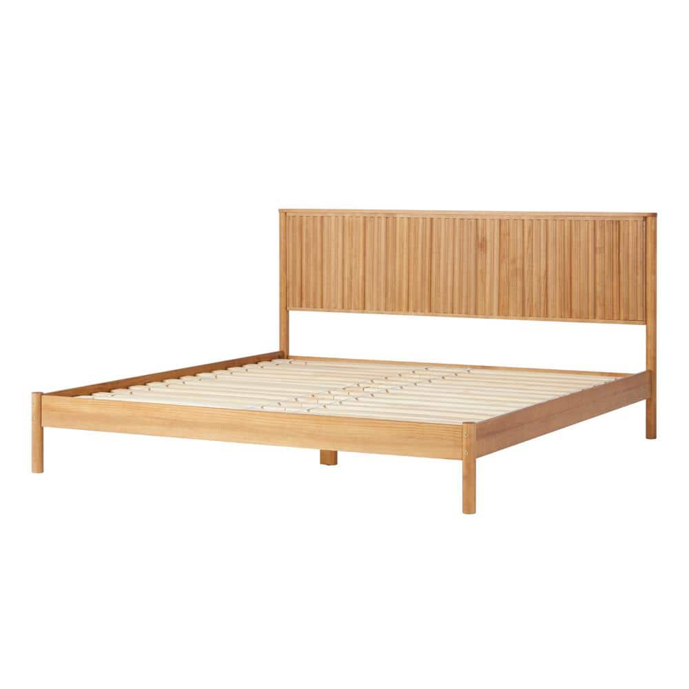 Modern Black Solid Wood Frame King Platform Bed with Unique Reeded Design Headboard - thumbnail 9