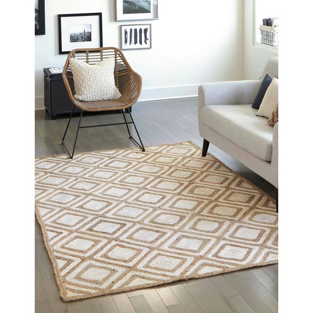 Handmade Ivory and Brown Geometric Cotton Area Rug