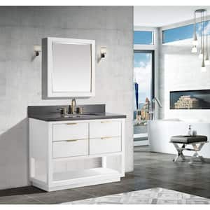 Allie 43 in. W x 22 in. D Bath Vanity in White with Gold Trim with Quartz Vanity Top in Gray with White Basin