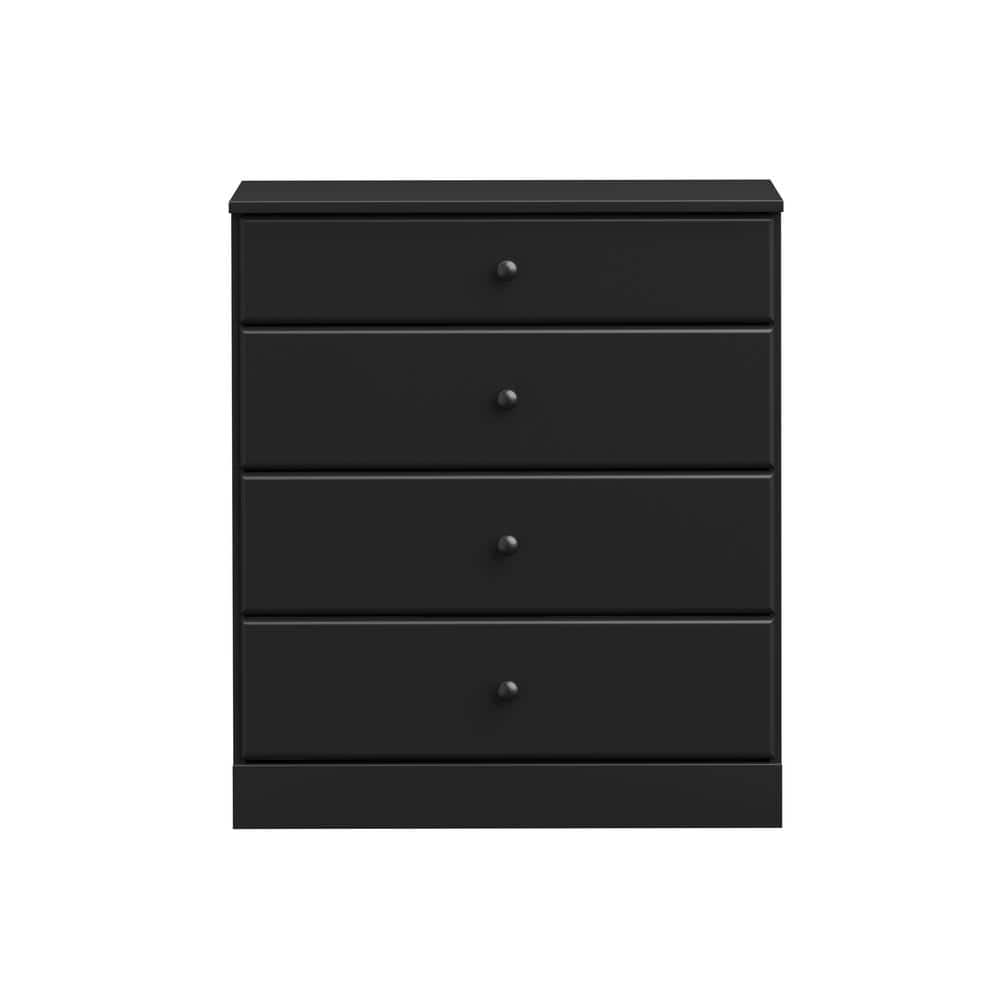 Astrid Sleek Black 4-Drawer Dresser with Solid Wood Knobs