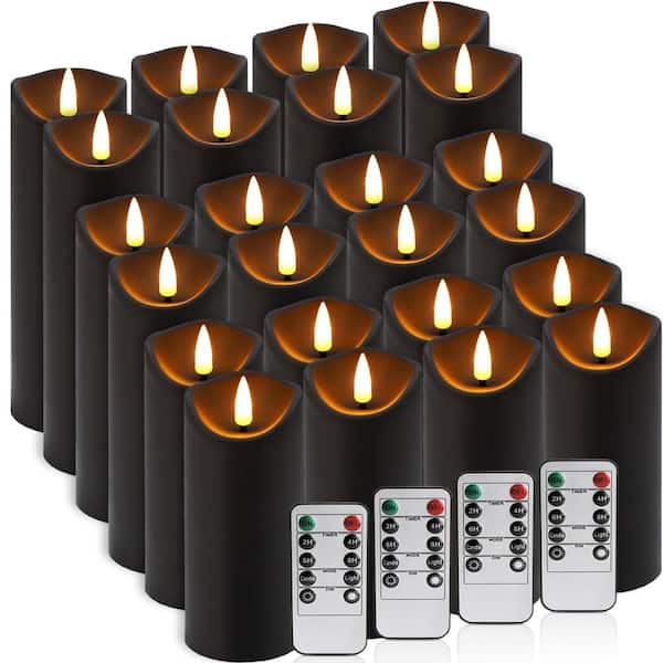 24 Pack Black LED Pillar Candles with Remote & Timer