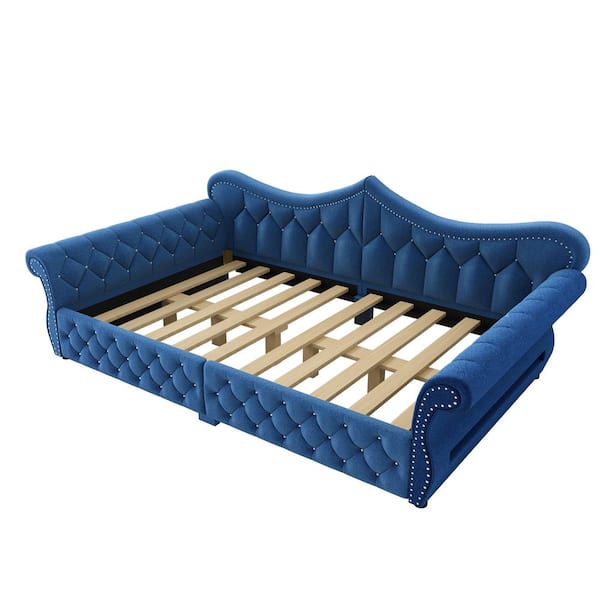 Polibi Blue Queen Size Daybed with LED and Nail Head Decoration