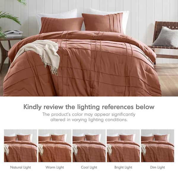 Porter 3-Piece Clay Microfiber Queen Soft Washed Pleated Comforter Set
