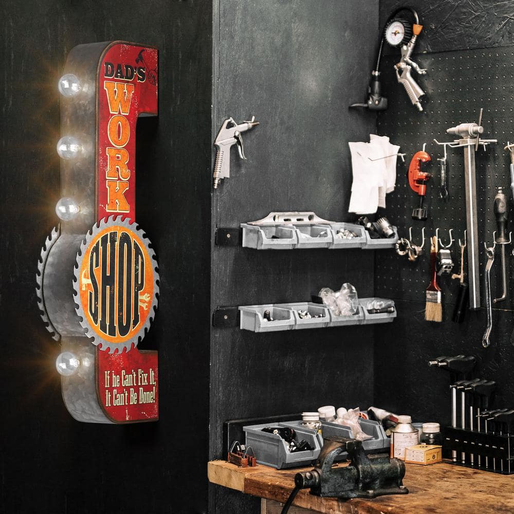 Galvanized Steel LED Dad's Workshop Marquee Sign