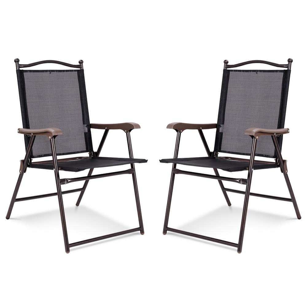 Metal Patio Folding Dining Chair Sling Back Deck Chairs Set of 2-in Black