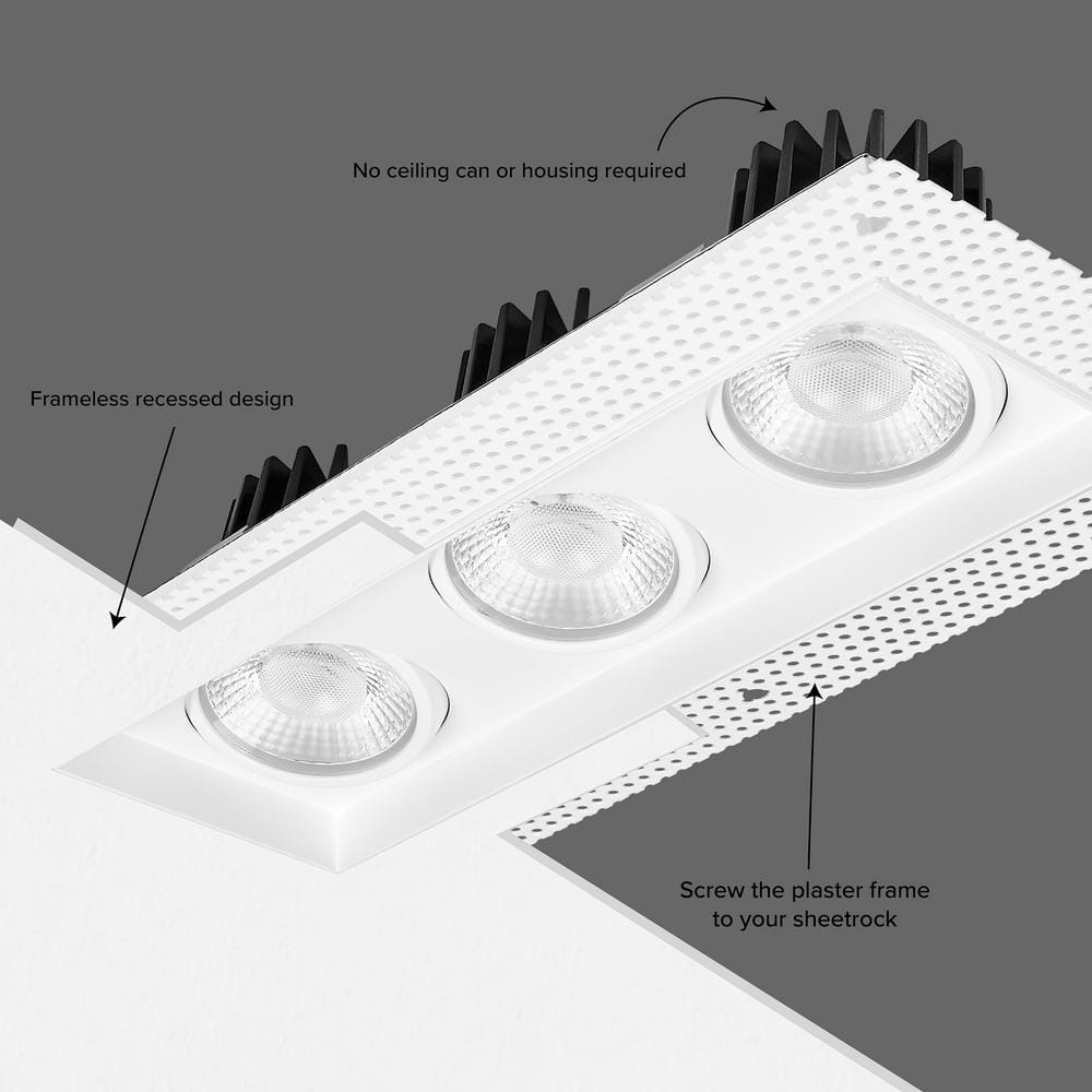 White Aluminum 3-Head LED Recessed Downlight