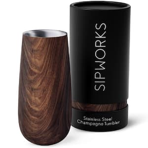 Double Walled 8 oz. Insulated Mahogany Stainless Steel Flute Champagne Tumbler with Spill Proof