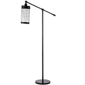 60 in. Indoor Swing Arm Floor Lamp with Cage Shade, Black Finish