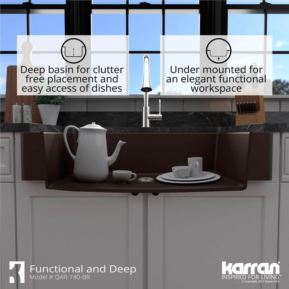 Karran Brown Quartz 34'' Single Bowl Farmhouse Kitchen Sink Kit