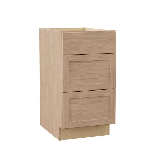 Hampton Bay Sinclair 18 in. W x 24 in. D x 34.5 in. H Assembled Drawer Base Kitchen Cabinet in Shaker Light Oak