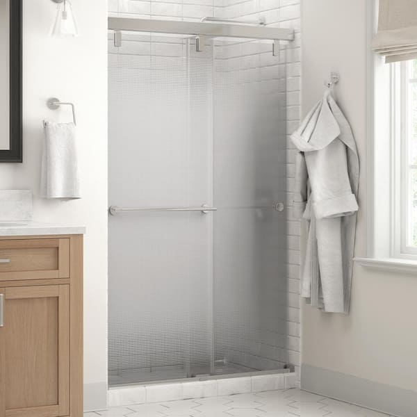 Delta Everly 48 in. x 71-1/2 in. Mod Semi-Frameless Sliding Shower Door in Chrome and 1/4 in. (6mm) Droplet Glass