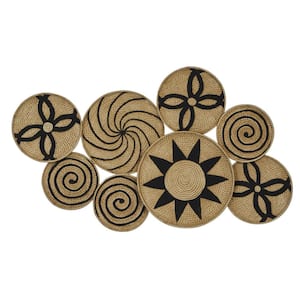 Metal Brown Plate Wall Decor with Black Patterns