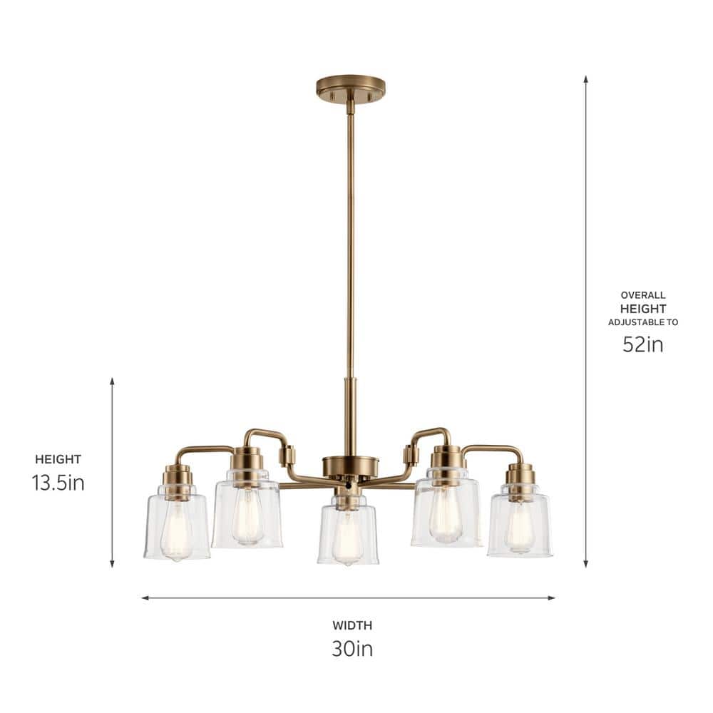Weathered Brass 30" 5-Light Chandelier with Clear Glass