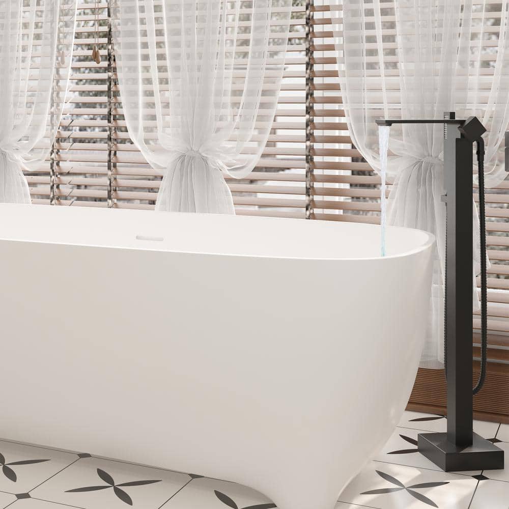 Matte Black Brass Freestanding Bathtub Faucet with Handshower