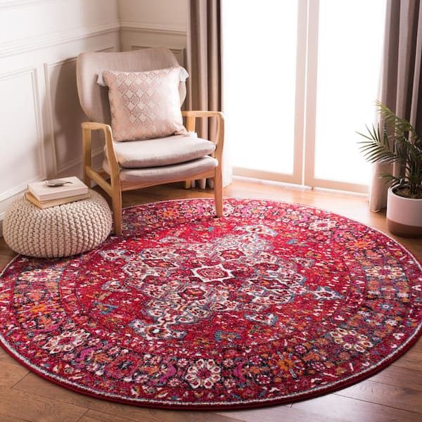 Vintage Hamadan Red/Multi Doormat 3 ft. x 3 ft. Medallion Antique Border Round Area Rug