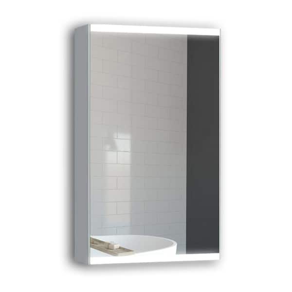 15 in. W x 26 in. H Rectangular Frameless Gray Surface Mount Medicine Cabinet with Mirror with LED Light