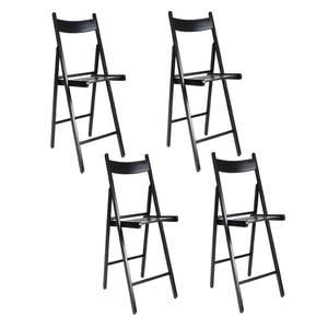 Black Folding Chair with Open Back and Wooden Frame (Set of 4)