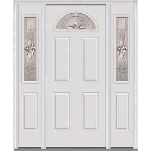 68.5 in. x 81.75 in. Heirlooms Left-Hand Inswing 1/4-Lite Decorative Painted Steel Prehung Front Door with Sidelites