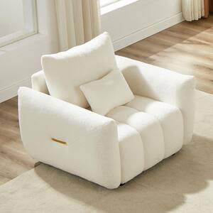 40 in. Round Arm Teddy Velvet Fabric Square Single Sofa in White with Loose Cushion