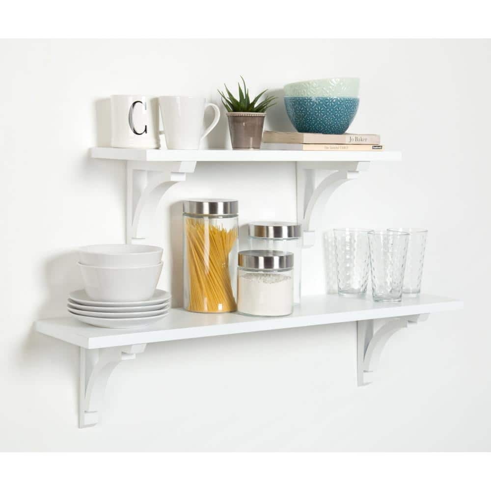 White 36-Inch Traditional Wood Floating Wall Shelf
