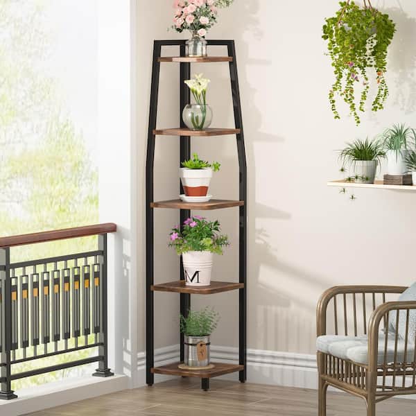 4 Shelf Brown Ladder Bookshelf Minimalist Style Storage Rack Plant Stand Balcony 