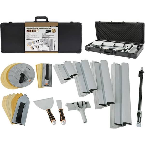 4-Piece Drywall Skimming Blade Set with Extra Blades, Taping and Putty Knives, Hand Sanders, Sandpapers, Extension Pole