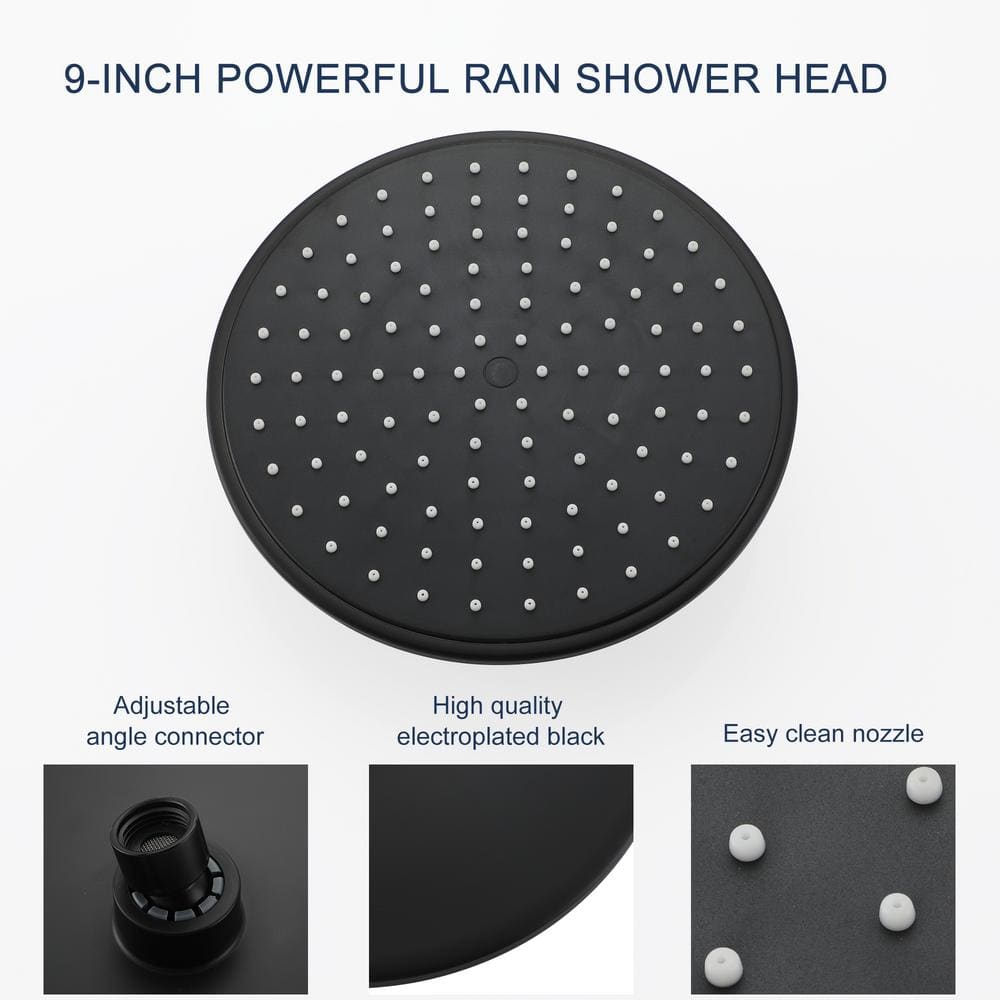 Matte Black Brass Wall Mounted Rain Shower System