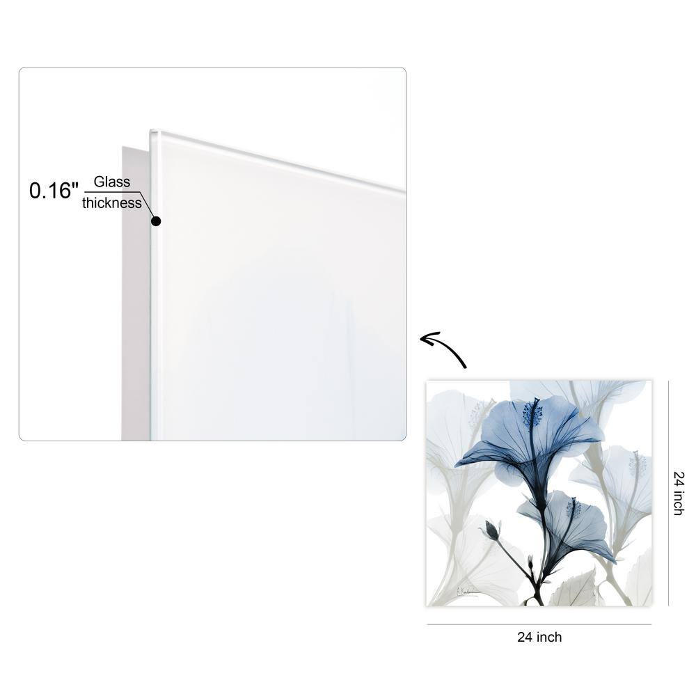 24" Blue X-Ray Floral Tempered Glass Wall Art