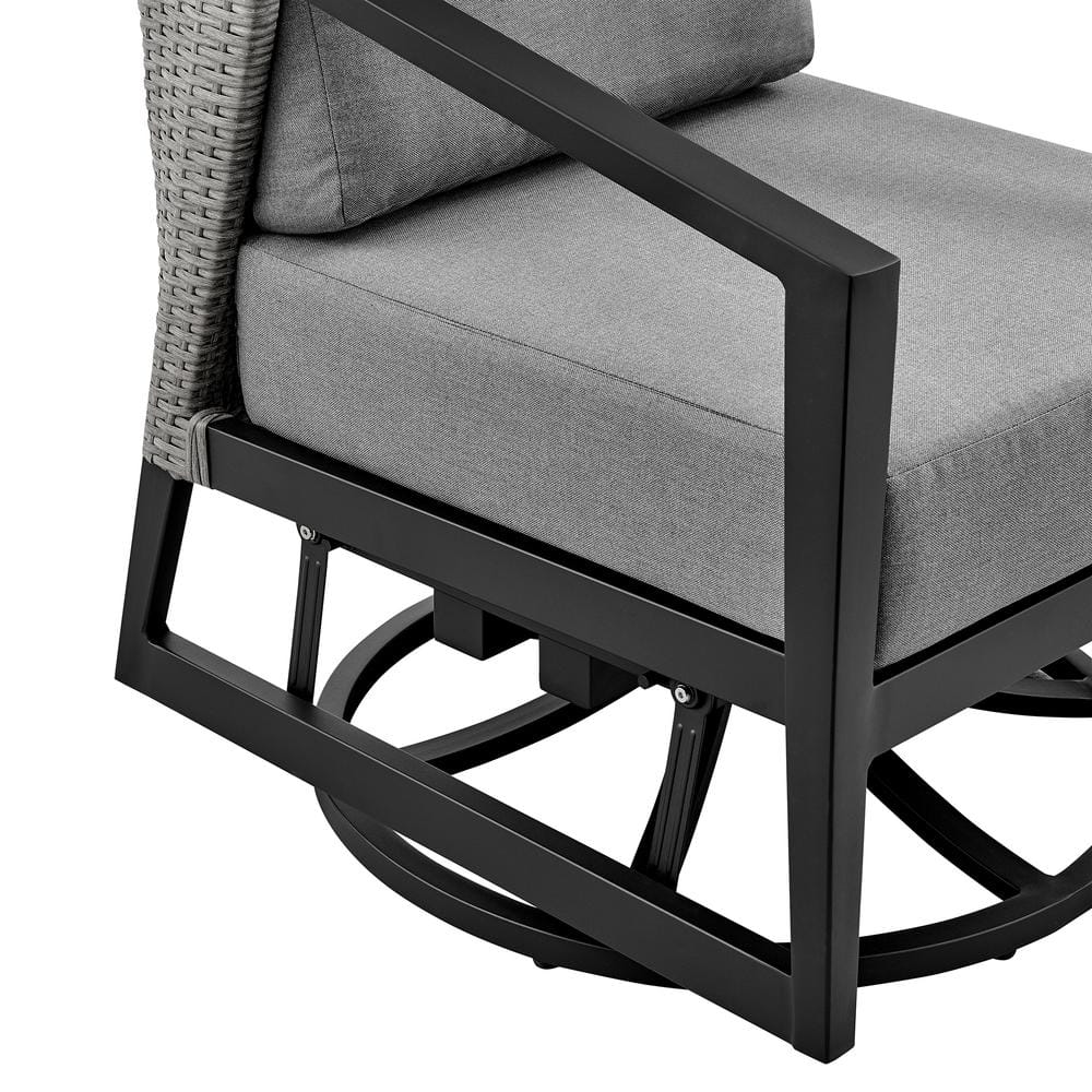 Aileen Black Aluminum and Grey Wicker Swivel Lounge Chair with Cushions