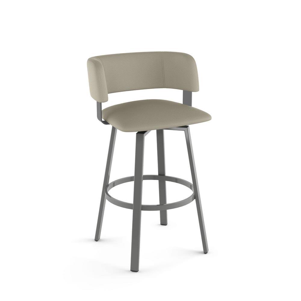 Greige Faux Leather and Glossy Gray Metal Swivel Counter Stool