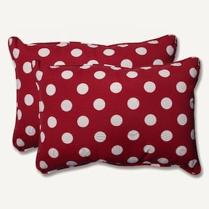 Polka Dot Red Rectangular Outdoor Lumbar Throw Pillow 2-Pack